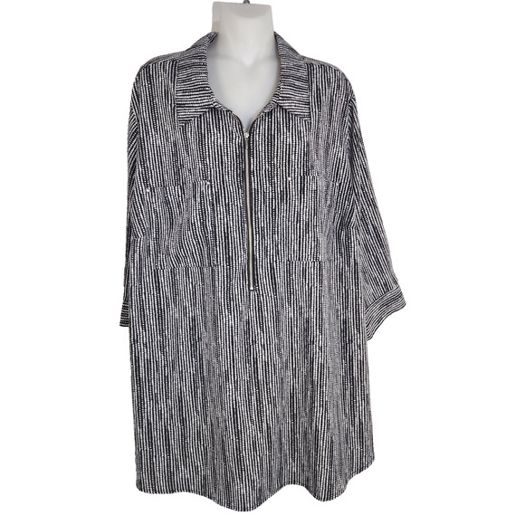 Catherines Women Top Half Zip Popover 2XWP Black Geometric 3/4 Sleeve Stretch - Picture 1 of 10